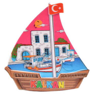 Kalkan Themed Customised UV Printed Plastic Base Sail Ship Shaped Fridge Magnet 77x80 mm - 4