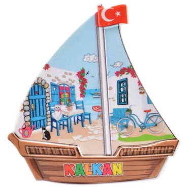 Kalkan Themed Customised UV Printed Plastic Base Sail Ship Shaped Fridge Magnet 77x80 mm - 5