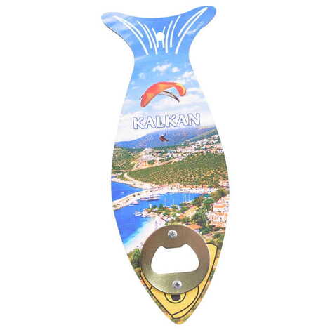 Kalkan Themed Fish Shaped Printed MDF Wooden Bottle Opener 190x70 mm - 3