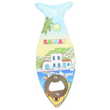 Kalkan Themed Fish Shaped Printed MDF Wooden Bottle Opener 190x70 mm - 6