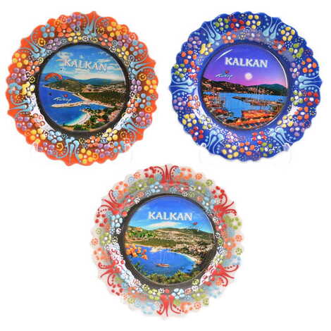 Kalkan Themed Turkish Ceramic Plate With Epoxy 12 Cm - 4