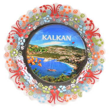 Kalkan Themed Turkish Ceramic Plate With Epoxy 12 Cm - 5