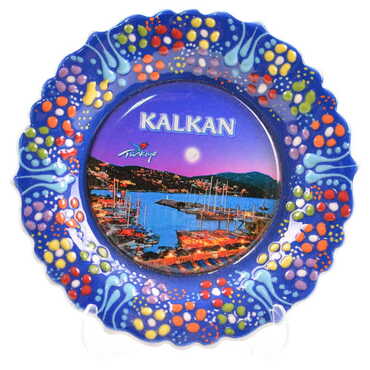 Kalkan Themed Turkish Ceramic Plate With Epoxy 12 Cm - 6