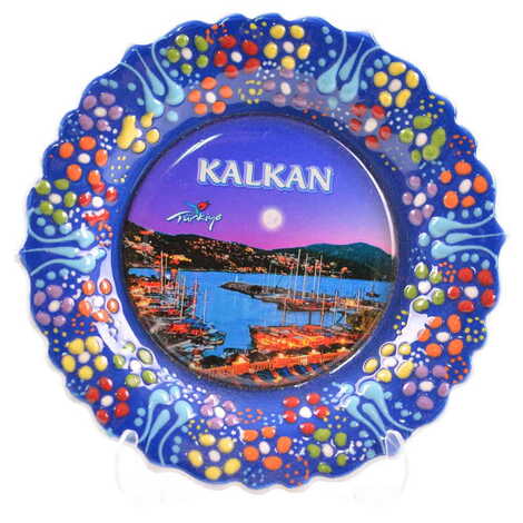 Kalkan Themed Turkish Ceramic Plate With Epoxy 12 Cm - 6