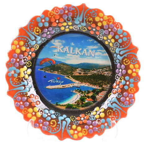 Kalkan Themed Turkish Ceramic Plate With Epoxy 12 Cm - 7