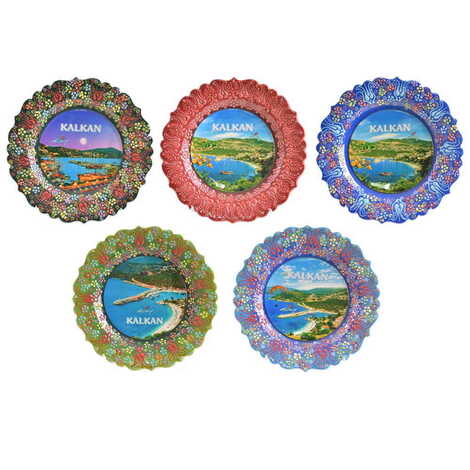 Kalkan Themed Turkish Ceramic Plate With Epoxy 25 Cm - 4