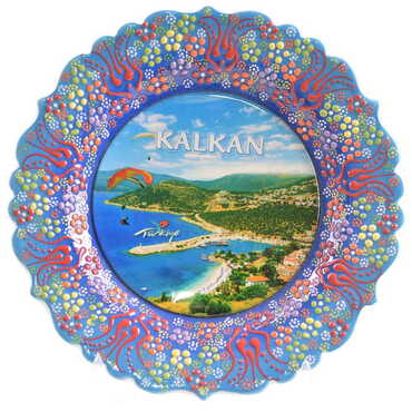 Kalkan Themed Turkish Ceramic Plate With Epoxy 25 Cm - 5