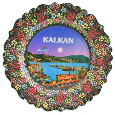 Kalkan Themed Turkish Ceramic Plate With Epoxy 25 Cm - 8