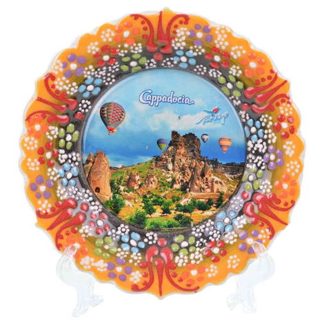 Kapadokya Themed Turkish Ceramic Plate With Epoxy 12 Cm - 8