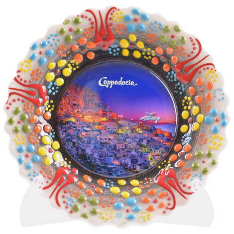 Kapadokya Themed Turkish Ceramic Plate With Epoxy 12 Cm - 5