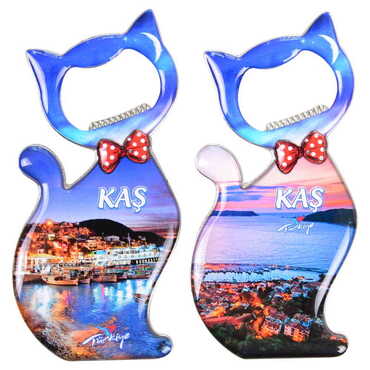 Kas Themed Cat Shaped Metal Magnetic Bottle Opener 97x48 mm - 3