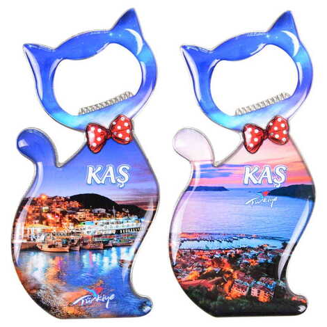 Kas Themed Cat Shaped Metal Magnetic Bottle Opener 97x48 mm - 3