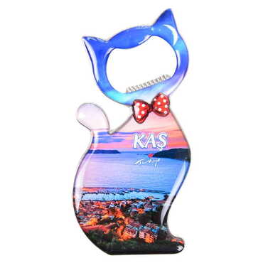 Kas Themed Cat Shaped Metal Magnetic Bottle Opener 97x48 mm - 4