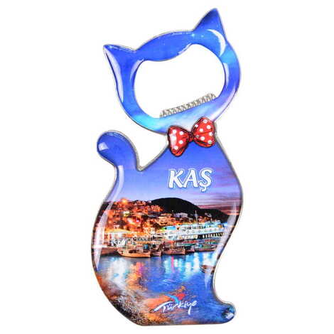 Kas Themed Cat Shaped Metal Magnetic Bottle Opener 97x48 mm - 5