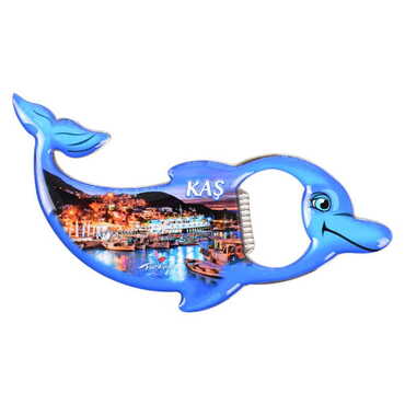 Kas Themed Dolphin Shaped Metal Magnetic Bottle Opener 102x67 mm - 6