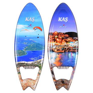 Kas Themed Surf Board Shaped Metal Magnetic Bottle Opener 128x45 mm - 3