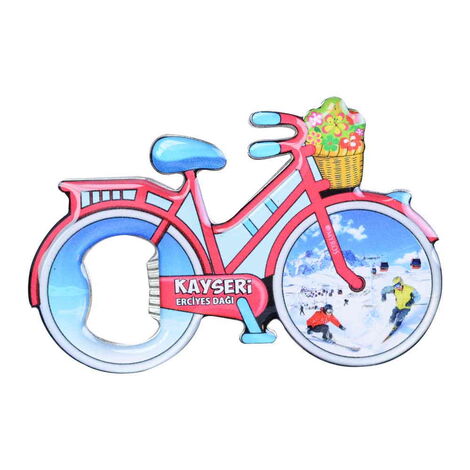 Kayseri Themed Bicycle Shaped Metal Magnetic Bottle Opener 100x65 mm - 3