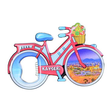 Kayseri Themed Bicycle Shaped Metal Magnetic Bottle Opener 100x65 mm - 4