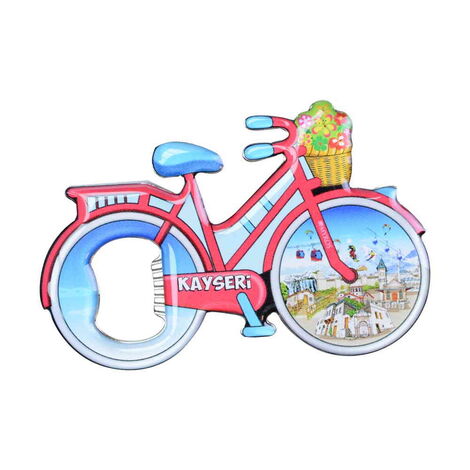 Kayseri Themed Bicycle Shaped Metal Magnetic Bottle Opener 100x65 mm - 6