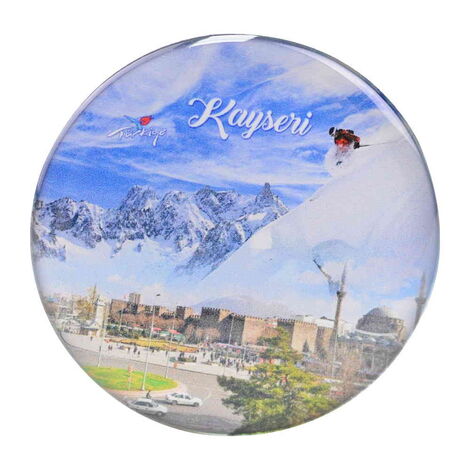 Kayseri Themed Epoxy Dome Round Souvenir Fridge Magnet 67 mm - 5