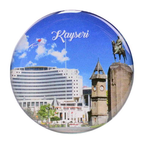 Kayseri Themed Epoxy Dome Round Souvenir Fridge Magnet 67 mm - 7