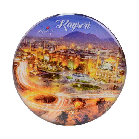 Kayseri Themed Epoxy Dome Round Souvenir Fridge Magnet 67 mm - 9