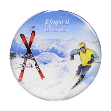 Kayseri Themed Epoxy Dome Round Souvenir Fridge Magnet 67 mm - 17