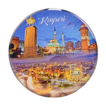 Kayseri Themed Epoxy Dome Round Souvenir Fridge Magnet 67 mm - 18