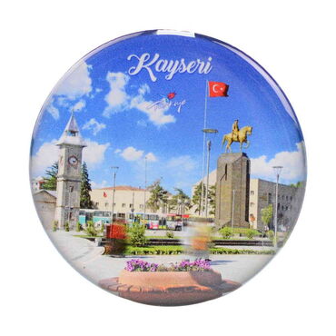 Kayseri Themed Epoxy Dome Round Souvenir Fridge Magnet 67 mm - 20