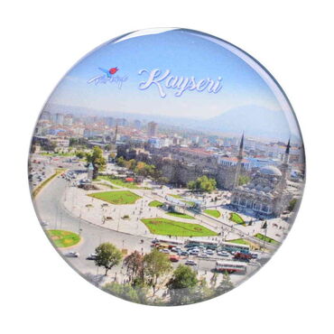 Kayseri Themed Epoxy Dome Round Souvenir Fridge Magnet 67 mm - 23