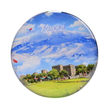 Kayseri Themed Epoxy Dome Round Souvenir Fridge Magnet 67 mm - 25