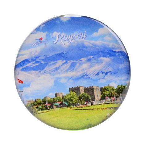 Kayseri Themed Epoxy Dome Round Souvenir Fridge Magnet 67 mm - 25