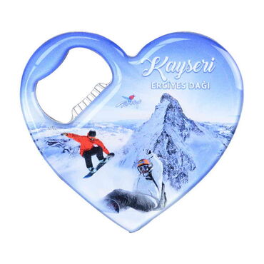 Kayseri Themed Heart Shaped Metal Magnetic Bottle Opener 85x76 mm - 3