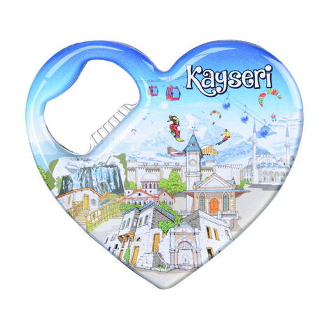 Kayseri Themed Heart Shaped Metal Magnetic Bottle Opener 85x76 mm - 4