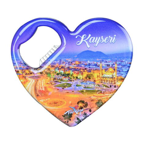 Kayseri Themed Heart Shaped Metal Magnetic Bottle Opener 85x76 mm - 5