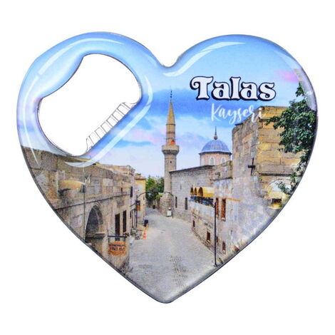 Kayseri Themed Heart Shaped Metal Magnetic Bottle Opener 85x76 mm - 7