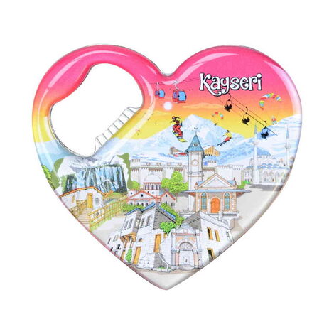 Kayseri Themed Heart Shaped Metal Magnetic Bottle Opener 85x76 mm - 8