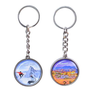 Kayseri Themed Metal Double Face Round Keychain 40x95 mm - 2