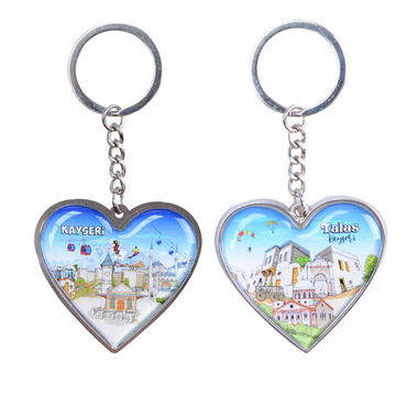 Kayseri Themed Metal Heart Keychain 40x90 mm - 2