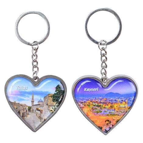 Kayseri Themed Metal Heart Keychain 40x90 mm - 3