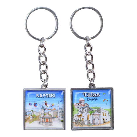 Kayseri Themed Metal Square Shaped Double Face Keychain 36x95 mm - 2