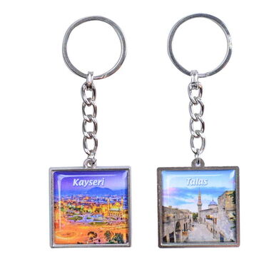 Kayseri Themed Metal Square Shaped Double Face Keychain 36x95 mm - 3