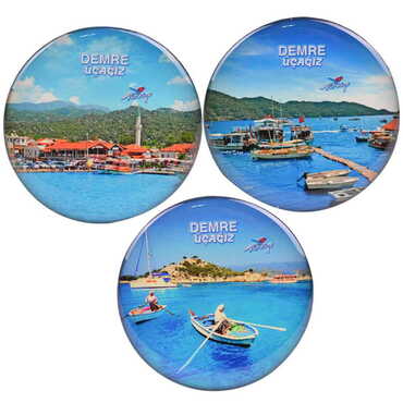 Kekova Themed Epoxy Dome Round Souvenir Fridge Magnet 67 mm - 2