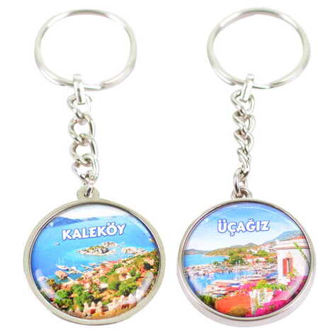 Kekova Themed Metal Double Face Round Keychain 40x95 mm - 2