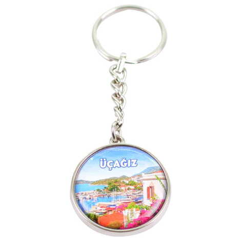 Kekova Themed Metal Double Face Round Keychain 40x95 mm - 3