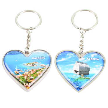 Kekova Themed Metal Heart ShapedDouble Face Keychain 45x90 mm - 2