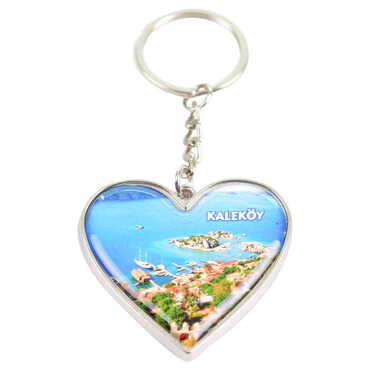 Kekova Themed Metal Heart ShapedDouble Face Keychain 45x90 mm - 3