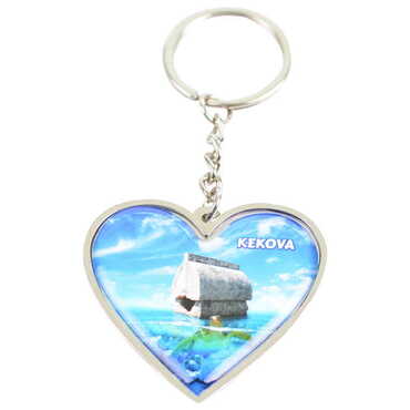 Kekova Themed Metal Heart ShapedDouble Face Keychain 45x90 mm - 4