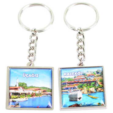 Kekova Themed Metal Square Shaped Double Face Keychain 36x95 mm - 2