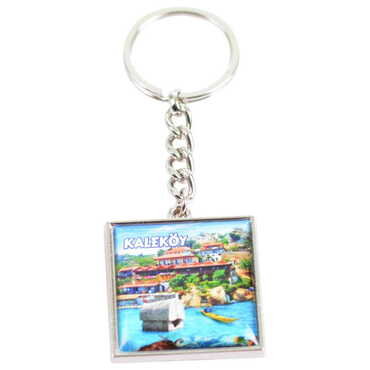 Kekova Themed Metal Square Shaped Double Face Keychain 36x95 mm - 3